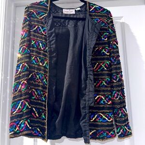 Vintage Laurence Kazar Black Multicolored Sequin Blazer / Jacket